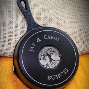 5 Inch Engraved Cast Iron Skillet - 6 Year Anniversary - Tree of Love