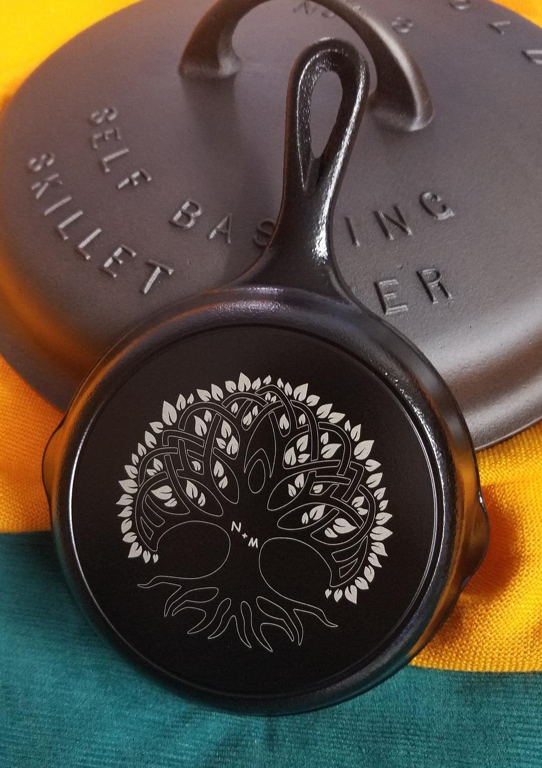 5 Inch Engraved Cast Iron Skillet - 6 Year Anniversary - Tree of Love