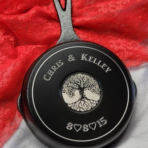 5 Inch Engraved Cast Iron Skillet 6 Year Anniversary Tree of Love image 2