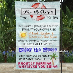 Pool Rules 12"x18" double sided garden flag, pool garden flag, custom garden flag