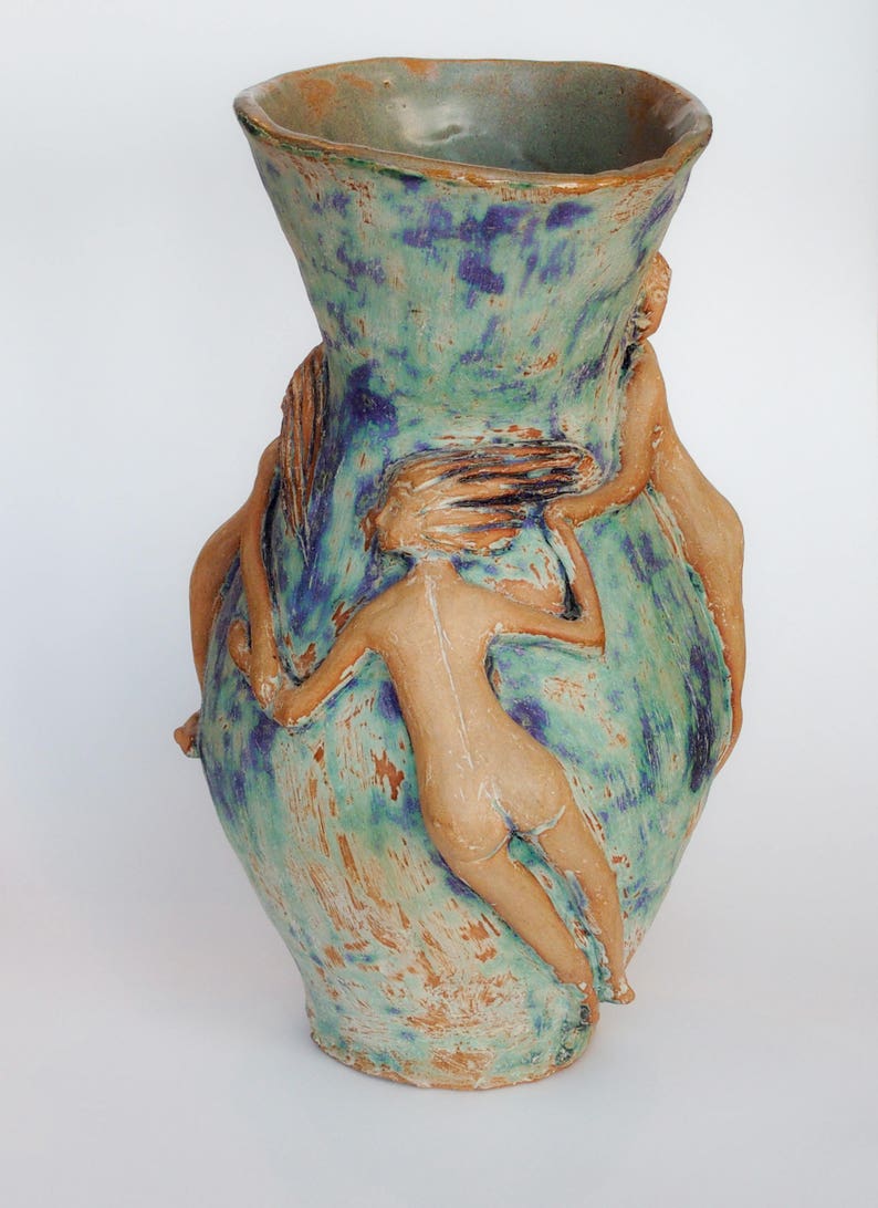 Nude Sculpture On Vase Unique Pot Handmade Vessel The Three Etsy