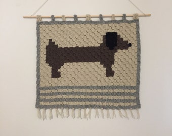 Crochet Corner To Corner (C2C) Dachshund Dog Large Wall Hanging Pattern