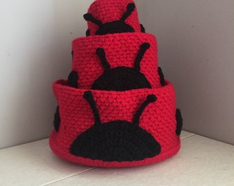 Crochet Ladybird Storage Basket Pattern - 3 Basket Sizes