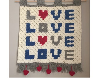 Crochet Corner To Corner (C2C) Lots Of Love Wall Hanging Pattern