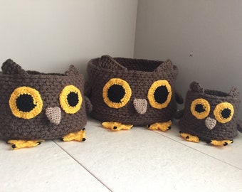 Crochet Owl Storage Basket Pattern - 3 Basket Sizes