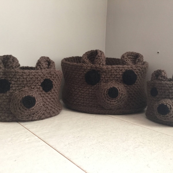 Crochet Bear Storage Basket Pattern - 3 Basket Sizes