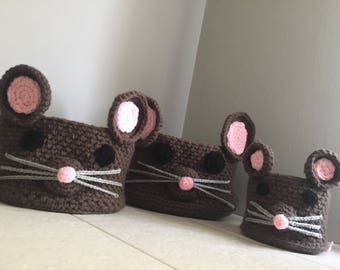 Crochet Mouse Storage Basket Pattern - 3 Basket Sizes