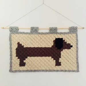 Crochet Corner To Corner (C2C) Dachshund Dog Wall Hanging Pattern