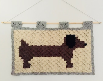 Crochet Corner To Corner (C2C) Dachshund Dog Wall Hanging Pattern