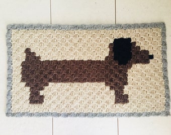 Crochet Corner To Corner (C2C) Dachshund Dog Table Mat Pattern
