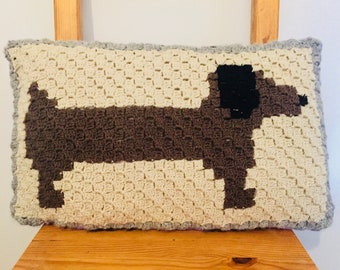 Crochet Corner To Corner (C2C) Dachshund Dog Cushion Pattern