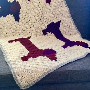 Crochet Corner To Corner (C2C) Dachshund Dog Blanket Pattern 3 sizes