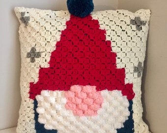 Crochet Corner To Corner (C2C) Christmas Gnome Cushion Pattern