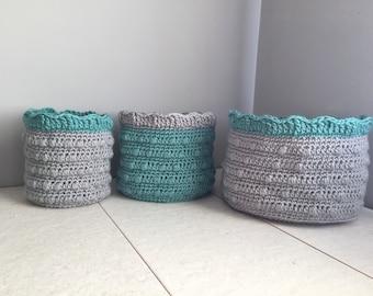 Crochet Bobble Texture Storage Basket Pattern - 3 Basket Sizes