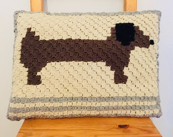 Crochet Corner To Corner (C2C) Dachshund Dog Large Cushion Pattern