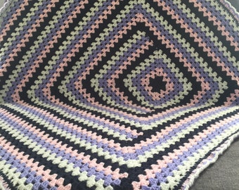 Crochet Granny Square Log Cabin Blanket Pattern (two sizes)