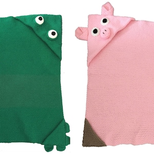 Hooded Crochet Blanket Pattern Bundle - Hooded Pig and Frog Crochet Blanket Patterns (2 sizes)
