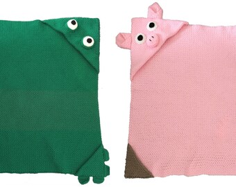 Hooded Crochet Blanket Pattern Bundle - Hooded Pig and Frog Crochet Blanket Patterns (2 sizes)