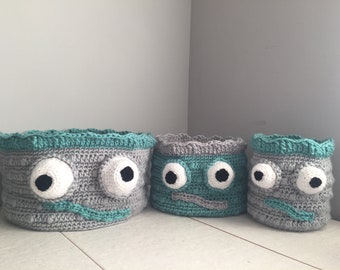 Crochet Monster Storage Basket Pattern - 3 Basket Sizes