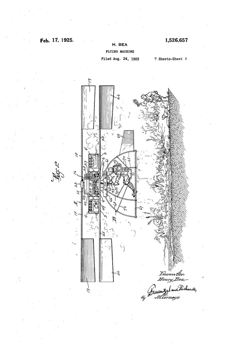 1925 Flying Machine U.S. Patent 1,526,657 sprk.plug image® card image 4