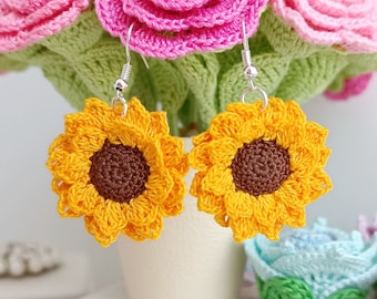 Crochet Sunflower PATTERN. Pattern for jewelry. Easy crochet.