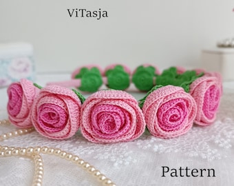 Crochet headband PATTERN. Headband with roses. Crochet accessories. Flowers for gift. Crochet jewelry.