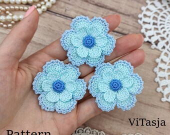 Crochet Flower Pattern. Making accessories/jewelry/brooch/headband. Crochet for girl. Decorate clothes. Decorate the wreath.