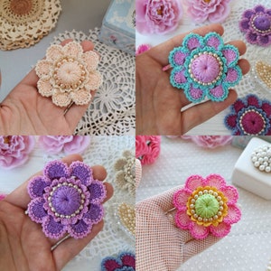Set of PATTERNS for flowers 7 pcs. Flowers for jewelry. Crochet brooch flowers. Crochet wedding flowers. Headband crochet flowers. image 4