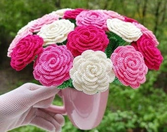 Patrón de rosa de crochet. Flores para decorar el hogar. Regalo de crochet. Crochet para el Día de la Madre.