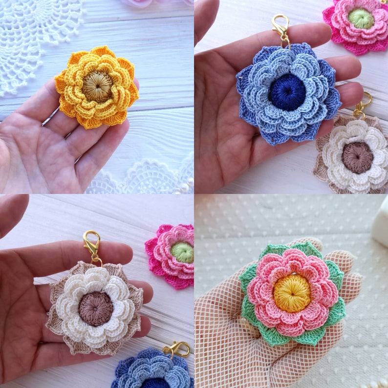 Set of PATTERNS for flowers 7 pcs. Flowers for jewelry. Crochet brooch flowers. Crochet wedding flowers. Headband crochet flowers. image 5