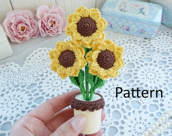 PATRÓN Girasoles en maceta a crochet. Girasoles ucranianos. Patrón de girasol. Motivo floral de ganchillo. Regalo de ganchillo. Día de la madre de ganchillo