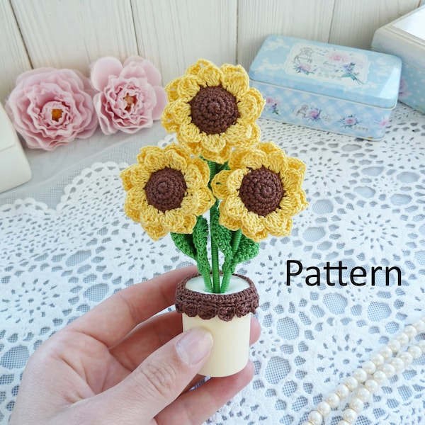 Crochet sunflowers in a pot PATTERN. Ukrainian sunflowers. Sunflower pattern. Crochet floral motif. Crochet gift. Crochet mother's Day