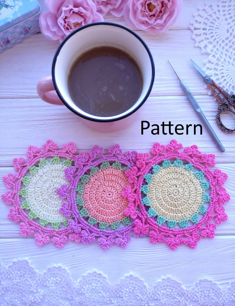 Crochet coaster PATTERN. Crochet kitchen decor. Crochet doily pattern. Christmas crochet. Crochet PDF. Christmas coasters. Christmas gift image 2