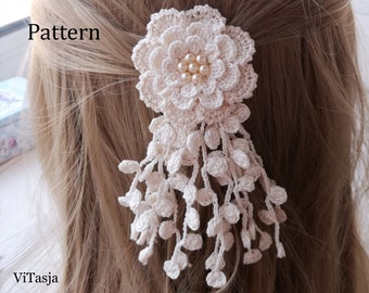 Crochet Flower PATTERN. Make hair accessories. Crochet brooch. Wedding crochet. Hanging decor.