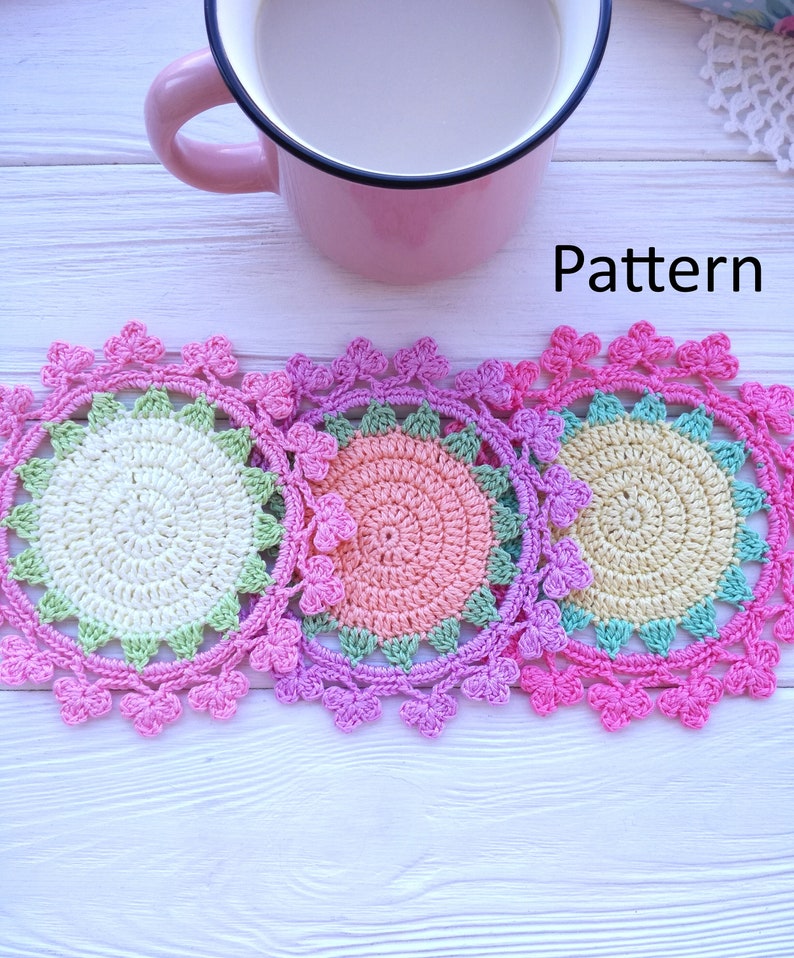 Crochet coaster PATTERN. Crochet kitchen decor. Crochet doily pattern. Christmas crochet. Crochet PDF. Christmas coasters. Christmas gift image 1