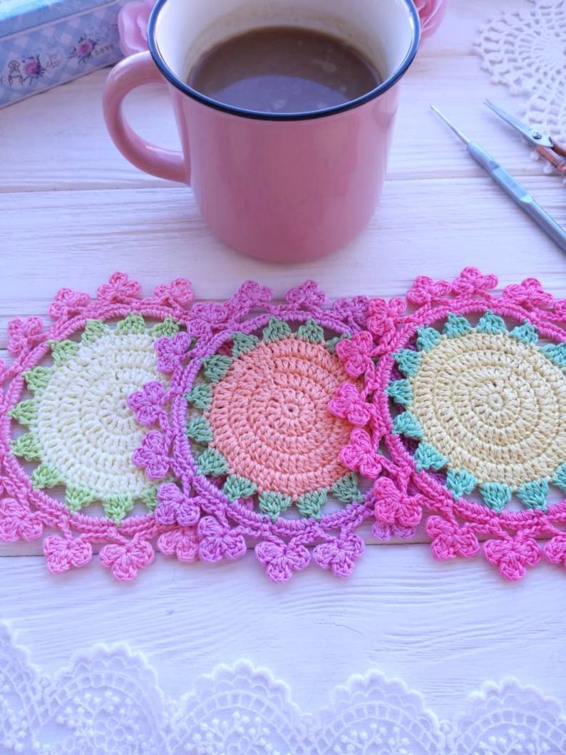 Crochet coaster PATTERN. Crochet kitchen decor. Crochet doily pattern. Christmas crochet. Crochet PDF. Christmas coasters. Christmas gift image 4