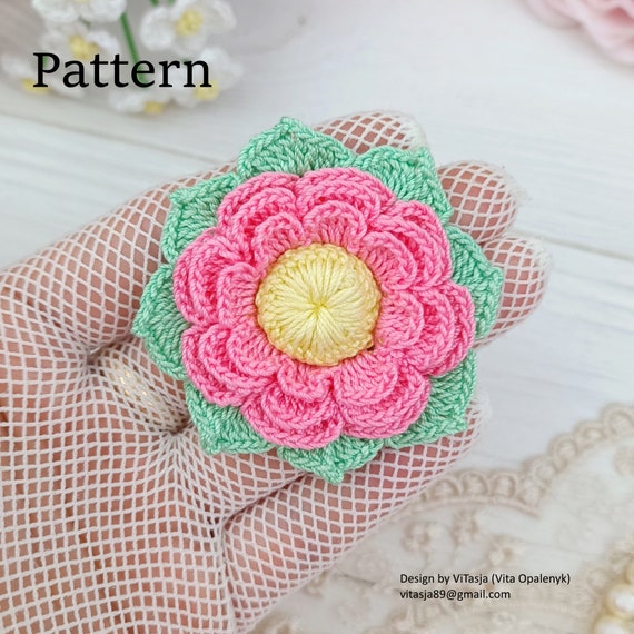 Crochet flower PATTERN. Brooch pattern. Easy crochet PDF. Crochet jewelry pattern.Headband pattern.Crochet applique.Wedding crochet pattern.