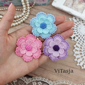 Crochet Flower Pattern. Making accessories/jewelry/brooch/headband. Crochet for girl. Decorate clothes. Decorate the wreath.