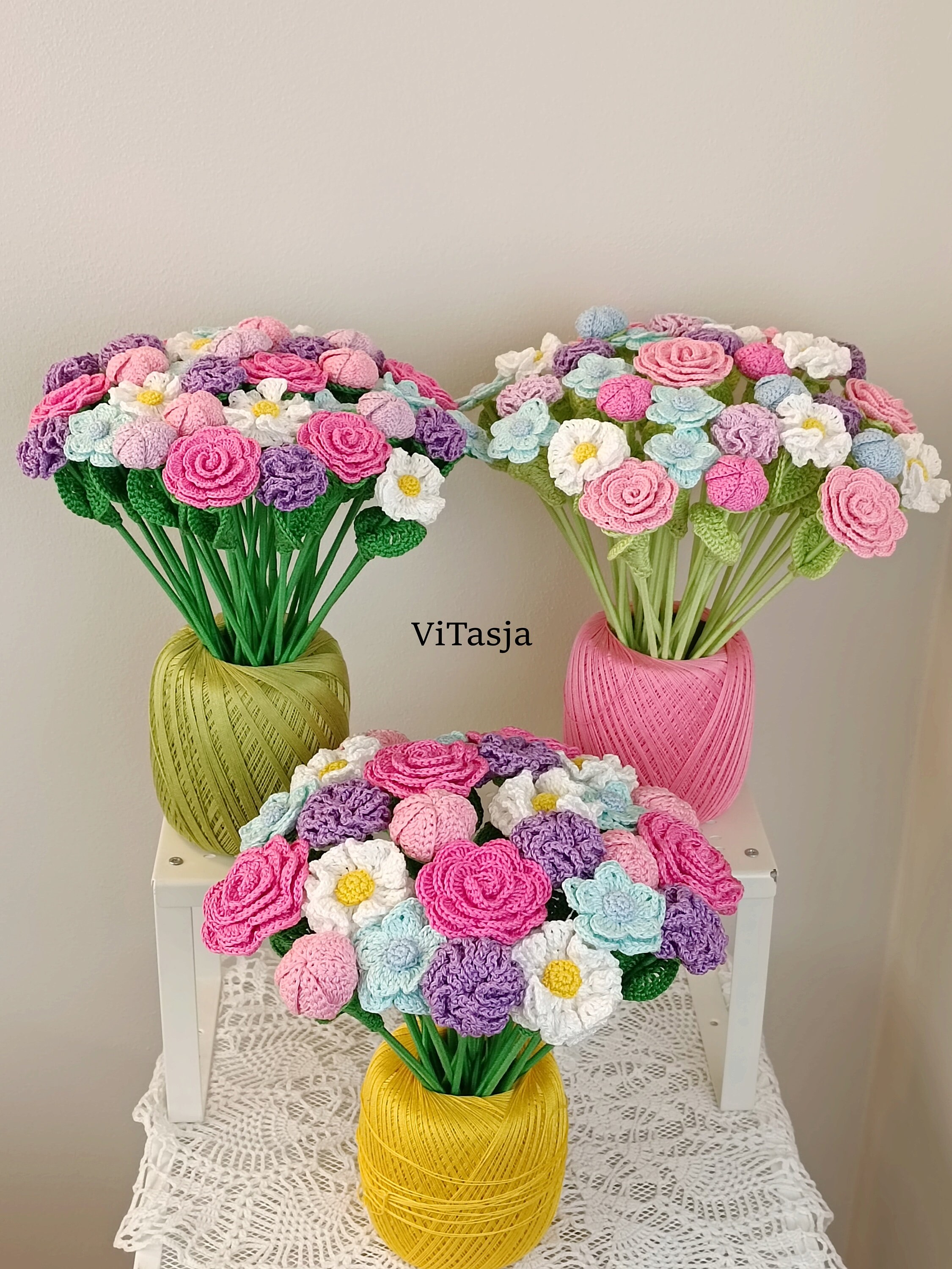 Handmade Flower Bouquet for Wedding Guests Gifts DIY Crochet