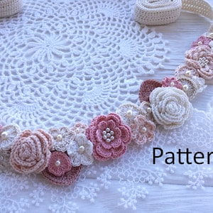 Crochet belt/headband/necklace PATTERN. Cochet flowers pattern. Crochet accessories. Crochet headband pattern. Crochet jewelry pattern..