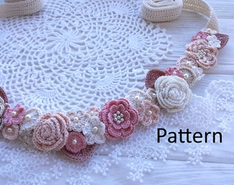 Crochet belt/headband/necklace PATTERN. Cochet flowers pattern. Crochet accessories. Crochet headband pattern. Crochet jewelry pattern..