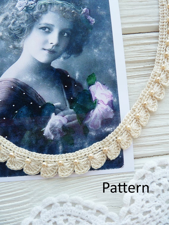 Crochet necklace with pearls Crochet pattern for  wedding crochet PDF