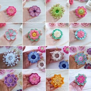 Set of PATTERNS for flowers 7 pcs. Flowers for jewelry. Crochet brooch flowers. Crochet wedding flowers. Headband crochet flowers. image 3