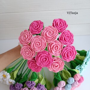 Crochet bouquet PATTERN. Flowers for decor. Make crochet gift. Crochet wedding flowers. Floral Arrangement. Crochet flowers for mothers day. image 7