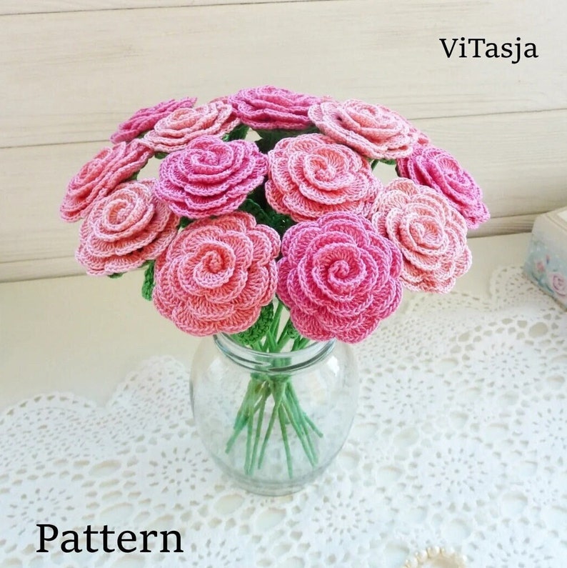 Crochet rose PATTERN. Flowers for home decor. Crochet gift. Crochet for mother's Day. image 2