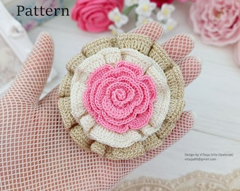 Crochet Flower Pattern PDF, Layered Rose Tutorial, Crochet Embellishment Pattern, DIY Wedding Decor, Crochet Accessory Pattern