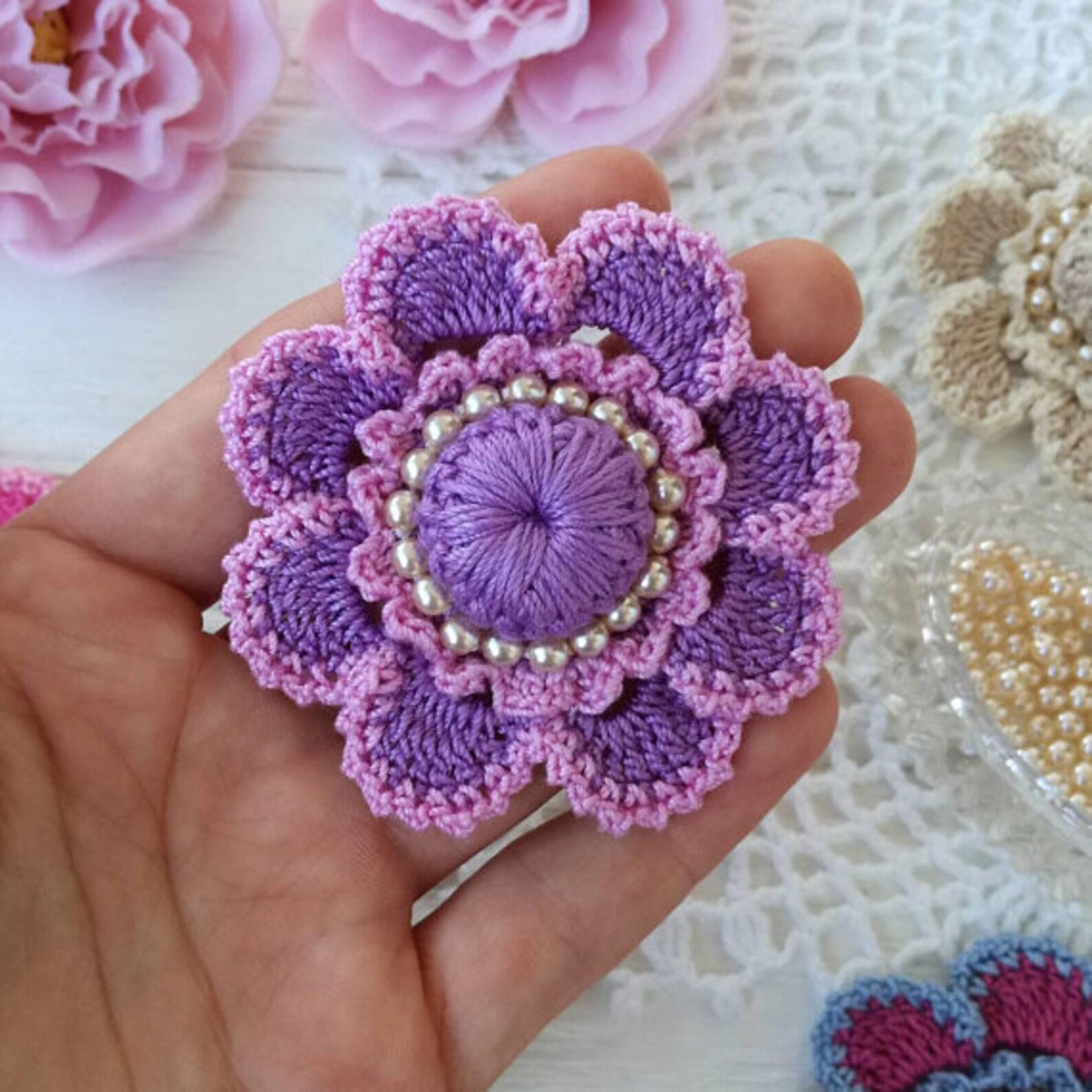 Crochet Flower PATTERN. Crochet Brooch Pattern. Crochet Etsy