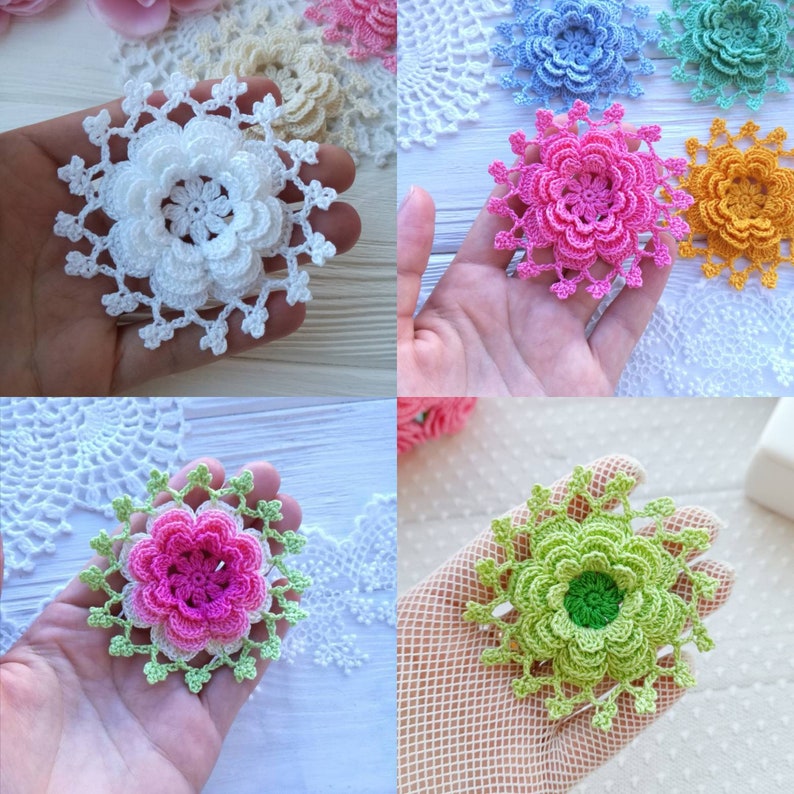 Set of PATTERNS for flowers 7 pcs. Flowers for jewelry. Crochet brooch flowers. Crochet wedding flowers. Headband crochet flowers. image 9