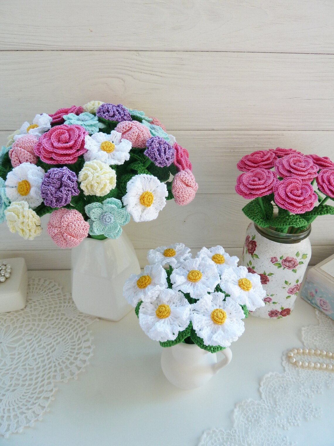 Crochet Bouquet PATTERN. Flowers for Decor. Make Crochet Gift. - Etsy