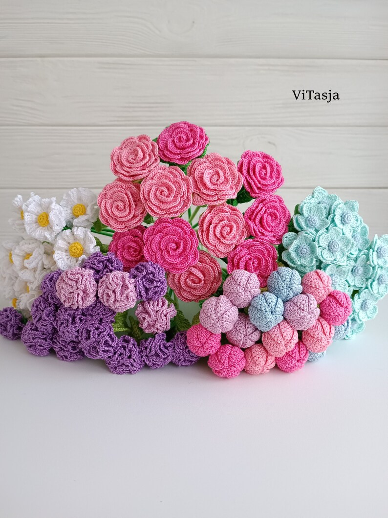 Crochet bouquet PATTERN. Flowers for decor. Make crochet gift. Crochet wedding flowers. Floral Arrangement. Crochet flowers for mothers day. image 6